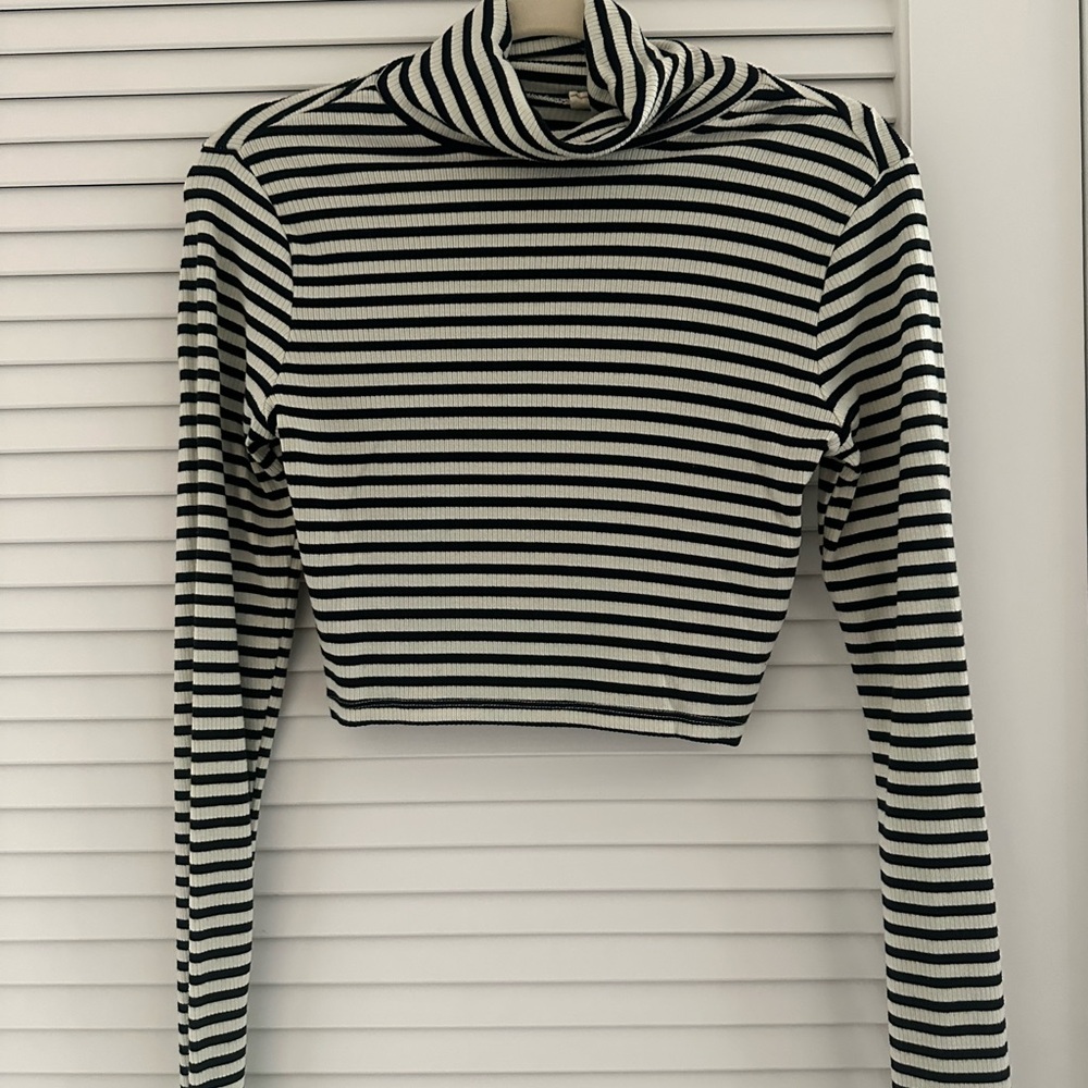 Levi's Black and White Striped Turtleneck Crop Top